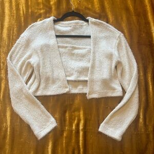 Cream Fuzzy Knit Cropped Sweater and Tube Top Set